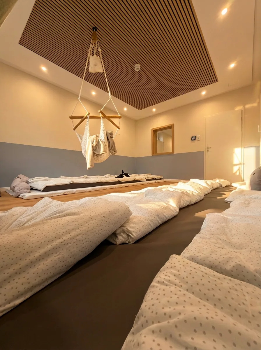 Schlafraum mit Matratzen in der Kita Apfelbaum Hamburg